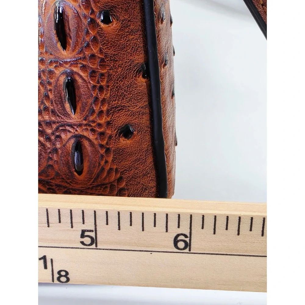Brown‎ Croc Ostrich Embossed Satchel Handbag Crossbody Gold Chain Link Strap